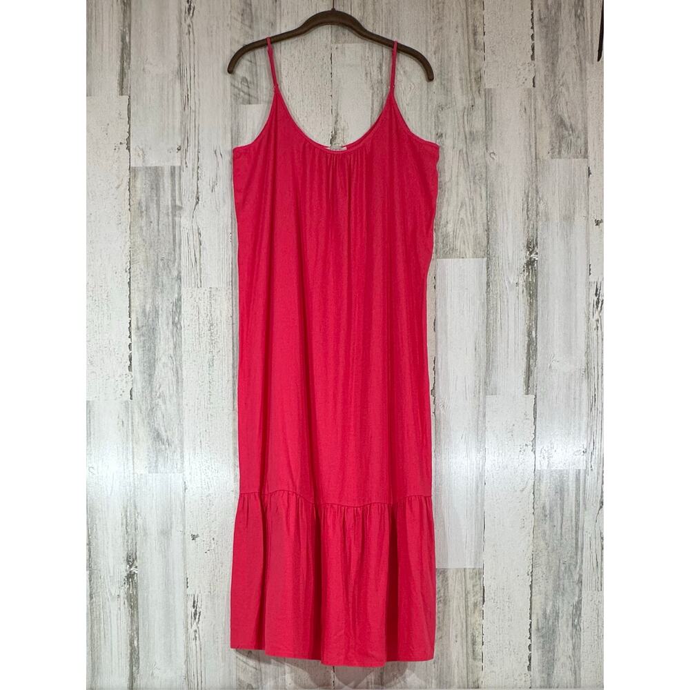 Loft Outlet Sundress Size Medium Hot Pink Spaghetti Straps Tiered Linen Blend